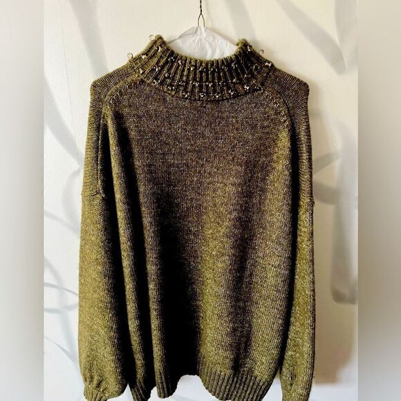 See by Chloe Green Wool Embellished Mock Neck Sweater Size L - Picture 1 of 6